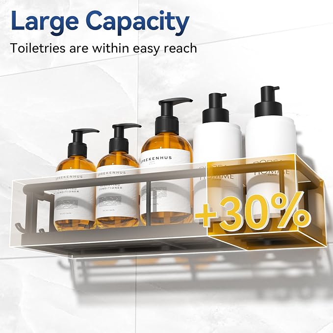 Shower Caddy Adhesive, Rustproof Shower Organizer with Soap Holder, Large Capacity Shower Shelves for Inside Shower, No Drilling Bathroom Organizers and Storage for Home Decor（3 Pack Black） - Image 4