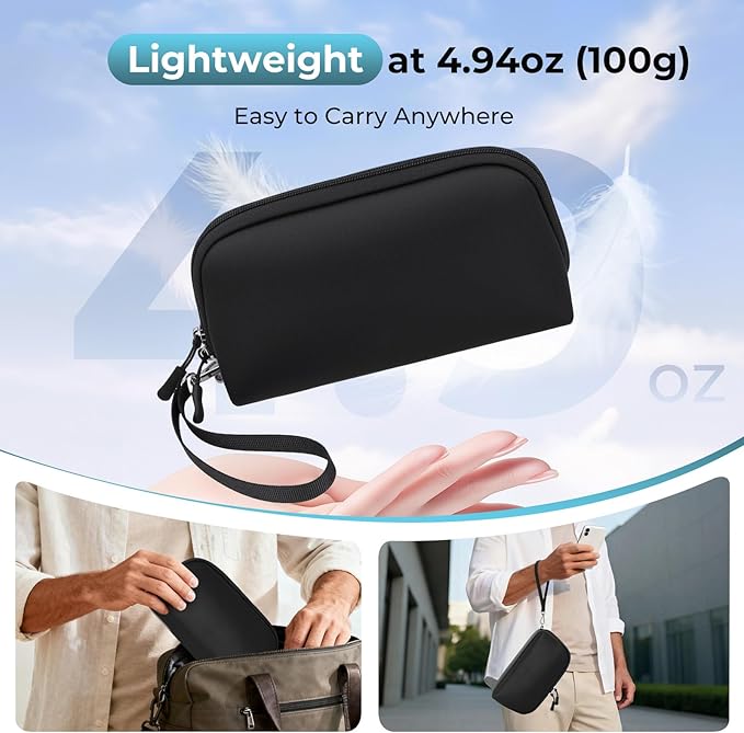 FYY Travel Cable Organizer - 8 Compartments, Lightweight, Water Repellent | With Wrist Strap, Portable Tech Pouch for Cord Charger, Travel and Business Trips Use, Soft Shell Nylon, Black (Large) - Image 2