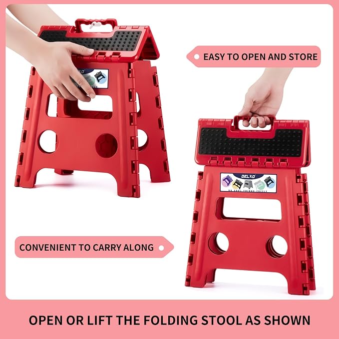 Delxo Folding Step Stool 13 Inch,300 Lbs Step Stool for Adults Red | Foldable Step Stool 13",Non-Slip Foot Stools with Handle,Lightweight Collapsible stools for Kitchen,Bathroom,Bedroom,Garden - Image 7