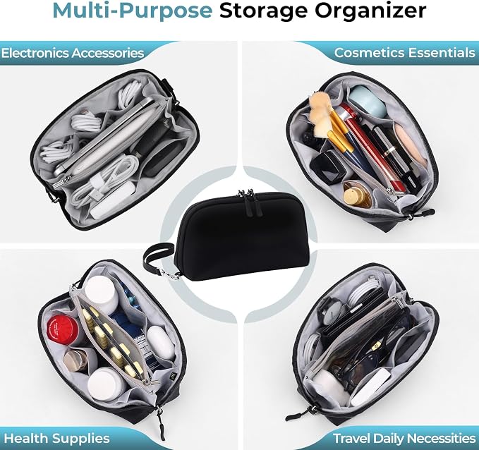 FYY Travel Cable Organizer - 8 Compartments, Lightweight, Water Repellent | With Wrist Strap, Portable Tech Pouch for Cord Charger, Travel and Business Trips Use, Soft Shell Nylon, Black (Small) - Image 8