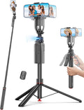 69'' Auto Face Tracking Selfie Stick Tripod Stand, Automatic Phone Tripod, Auto-Open Travel Tripods for iPhone/Cell Phone with Remote, Gesture Control, No App, Built-in AI Camera for Vlog Recording TK by SelfieShow