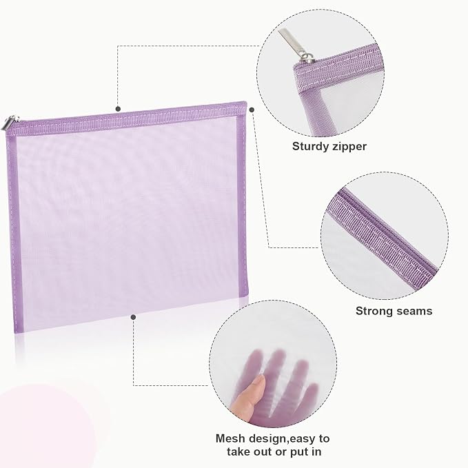 6 Pieces Mesh Makeup Bags Mesh Cosmetic Bag Portable Travel Organizing Zipper Pouch Toiletries Makeup Pouches for Home Office Travel Accessories - Image 3