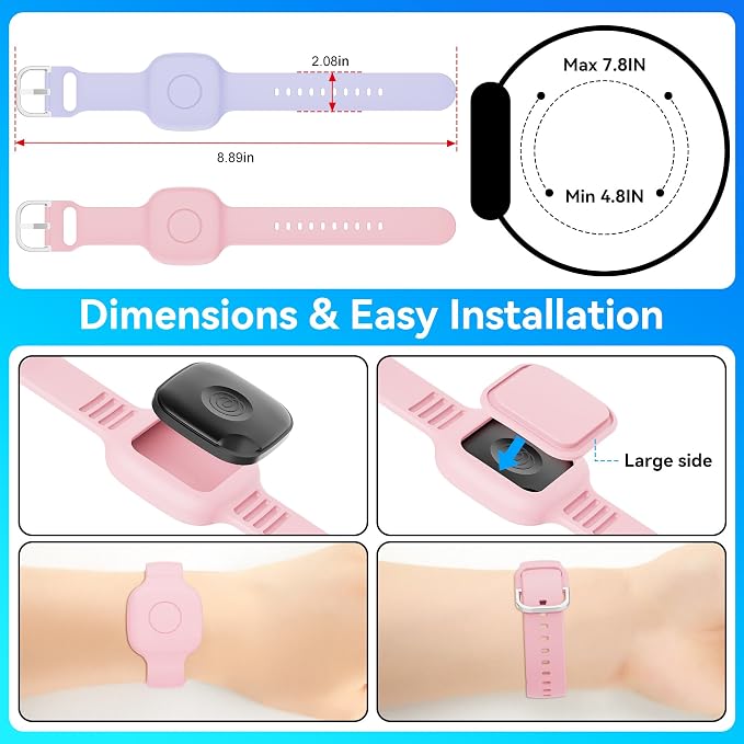 Waterproof Silicone Bracelet for Tile Mate 2024/2022, Hidden GPS Tracker Holder for Kids, Teens & Elderly, Adjustable Anti-Lost Wristband, Durable, Lightweight, Comfortable Fit – Pink/Purple - Image 2