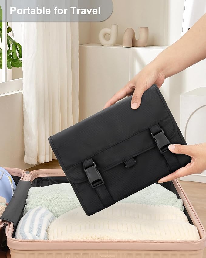 Relavel Travel Hanging Toiletry Bag for Men Women Travel Kit Shaving Bag | Waterproof Large Makeup Bag Wash Bag Makeup Organizer Cosmetic Case for Bathroom Shower Black - Image 5