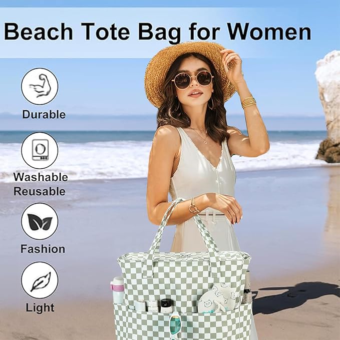 LEDAOU Beach Bag Waterproof Sandproof Women Beach Tote Pool Bag with Zipper for Swim Gym Grocery Travel with Wet Pocket | Sandproof - Image 5