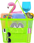 Large Mesh Beach Bag - Lightweight & Foldable Family Beach Bag with 9 Pockets for Toys, Towels & Vacation Essentials by Yunaeduo