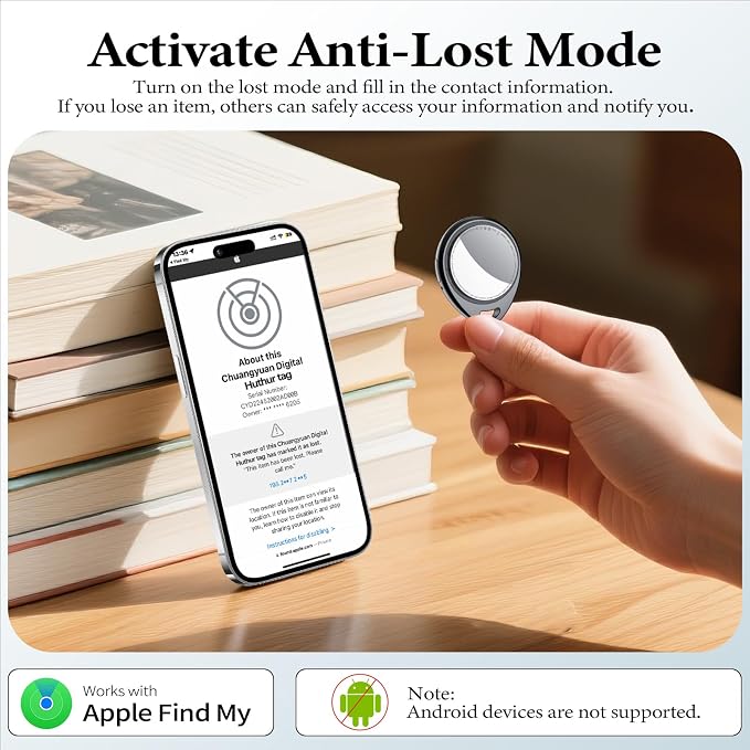 Air Tracker Tags-4 Pack Work with Apple Find My (iOS Only) 100dB Sound | 5.3 Smart Bluetooth Tracker, Smart Tag with Keychain/Lanyard, Item Finder for Luggage/Key/Suitcase, Replaceable Battery Black - Image 5