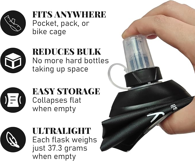 2Pcs 500ml Soft Flask, TPU Collapsible Soft Water Bottle for Hydration Pack, Running Vest, Leak-Proof Folding Water Bottle for Hiking Cycling Climbing Jogging- Black - Image 4