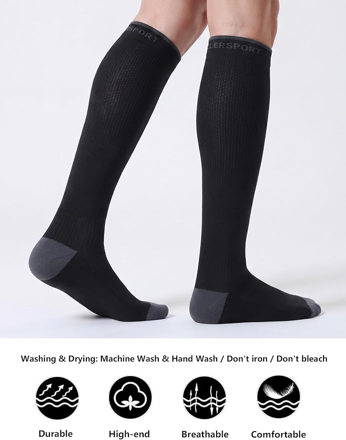 CS CELERSPORT 3/4 Pairs Compression Socks for Men Women Size 6-12 | Knee High Support Socks for Running Nurses Pregnancy Travel Daily Wear - Image 3