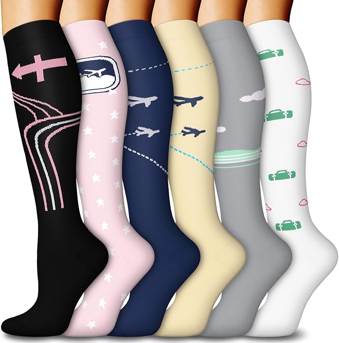 6 Pairs Compression Socks for Women & Men 15-20mmHg Knee High Socks | Graduated Compression Socks Supports Circulation, Ideal for Nurses Pregnancy, Travel, Flying, Running & Daily Wear by FuelMeFoot