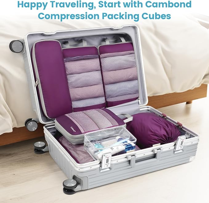 Cambond Mesh Compression Packing Cubes for Travel - 7 Set Organizes, Purple | With Underwear Laundry Makeup Bag, Keep Clothes Sorted, See Through Mesh, quickly find what you need, Compression Zip Design - Image 9