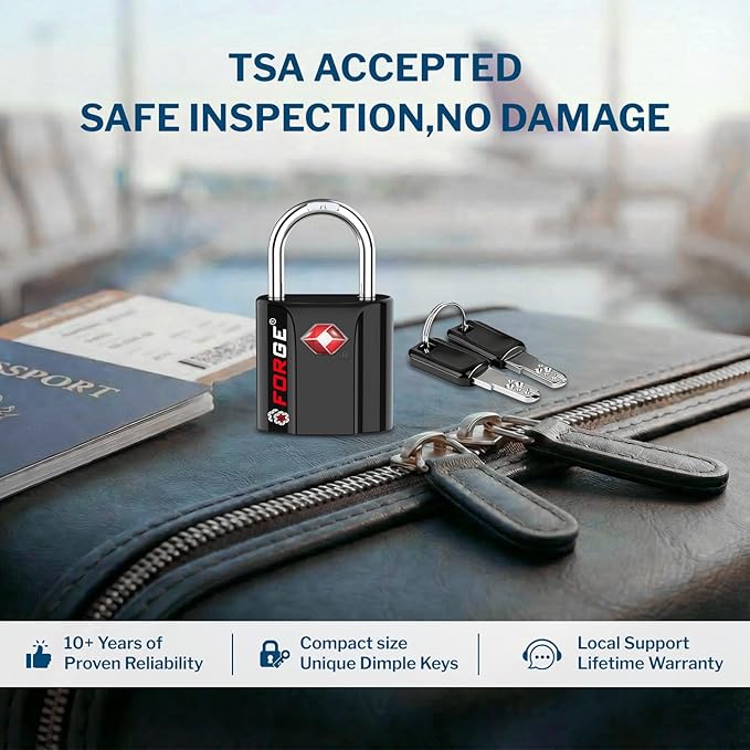 Forge Smal TSA Approved Luggage Locks: Ultra Secure dimple Key Locks with zinc Alloy Body, for Luggage, Travel Cases, Backpacks, Suitcase and More. Black 6PK. - Image 2