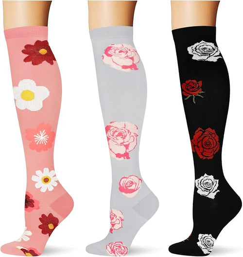 (3 pairs) Compression Socks 20-30 mmHg Long Knee High Socks for Women Men Support Athletic Travel Daily Wear by Saniripple