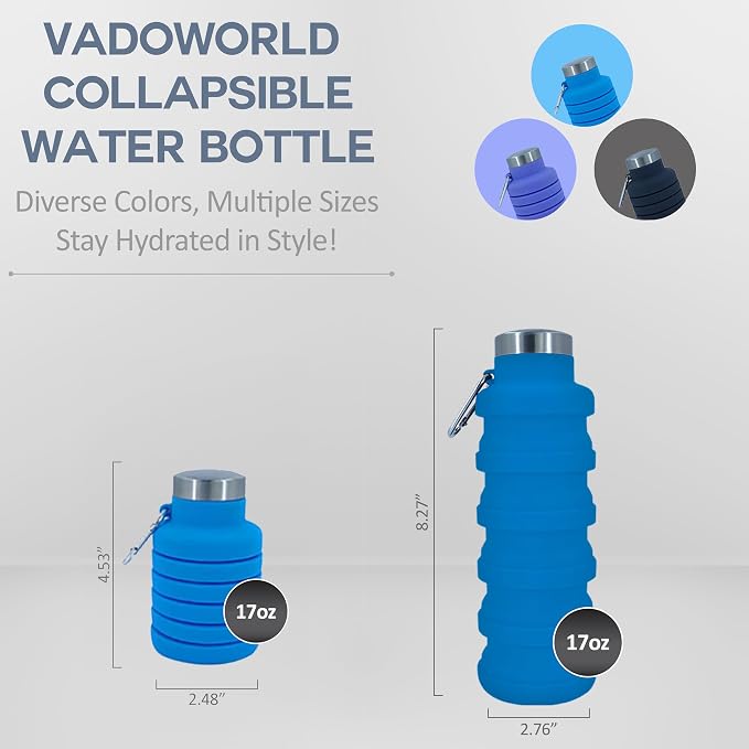 Collapsible Water Bottles 17oz, Odorless BPA-Free Silicone, Leak-Proof Foldable Reusable Bottle - Perfect for Travel Sports Gym Hiking Camping Cycling - Light Blue - Image 2