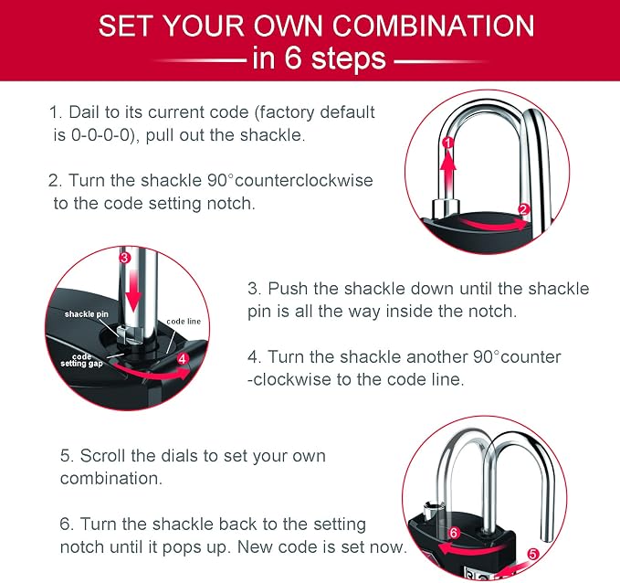 ZHEGE TSA Approved Luggage Lock for Train Travel (1 Pack, Black) | 4 Digit Combination Lock for School Gym Locker, Suitcase, Backpack, Cabinet, Drawer, Easy Read Dial, Alloy Body - Image 7