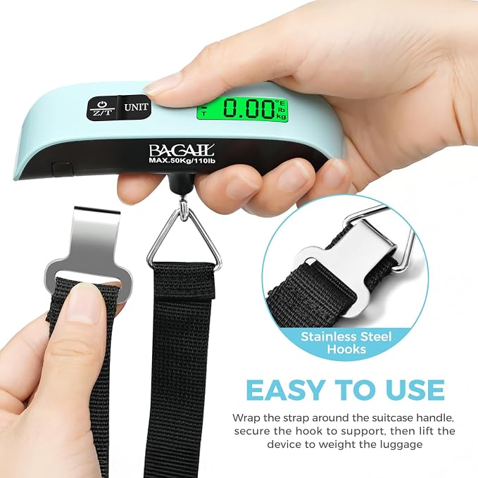 BAGAIL Digital Luggage Scale, 110lbs Hanging Baggage Scale with Backlit LCD Display, Portable Suitcase Weighing Scale, Travel Luggage Weight Scale with Hook, Strong Straps for Travelers - Image 4