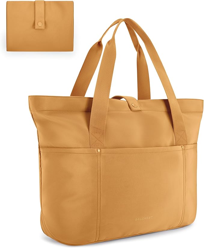 BAGSMART Tote Bag for Women, Foldable Tote Bag With Zipper Travel Shoulder Bag Handbag for Work by BAGSMART