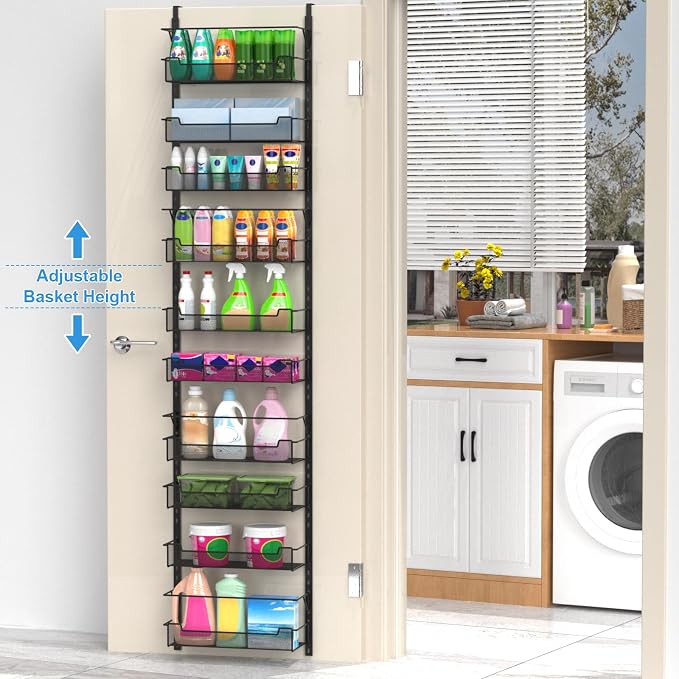VyGrow Over the Door Pantry Organizer, 10-Tier Over the Door Organizer with Adjustable Basket, Door Organization for Pantry Kitchen Storage Room Spice Rack, Black - Image 4