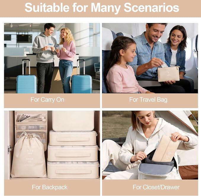8 Set Packing Cubes for Travel,Suitcase Organizer Bags for Luggage with Shoe & Hanging Toiletry Bag, Vacation Essentials & Accessories for Cruise Ship, Airplane Must-Have,Road Trip & Camp Gifts(Cream) - Image 7
