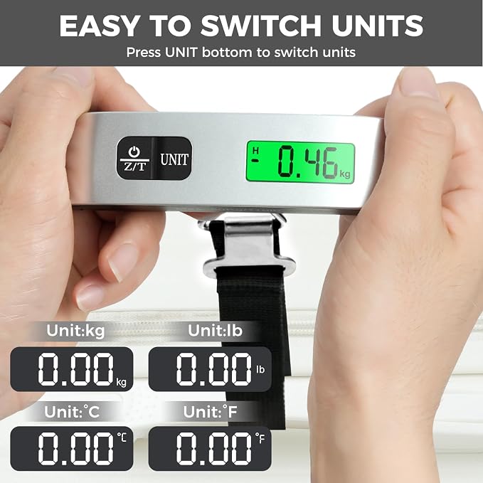 BAGAIL Digital Luggage Scale, 110lbs Hanging Baggage Scale with Backlit LCD Display, Portable Suitcase Weighing Scale, Travel Luggage Weight Scale with Hook, Strong Straps for Travelers - Image 5