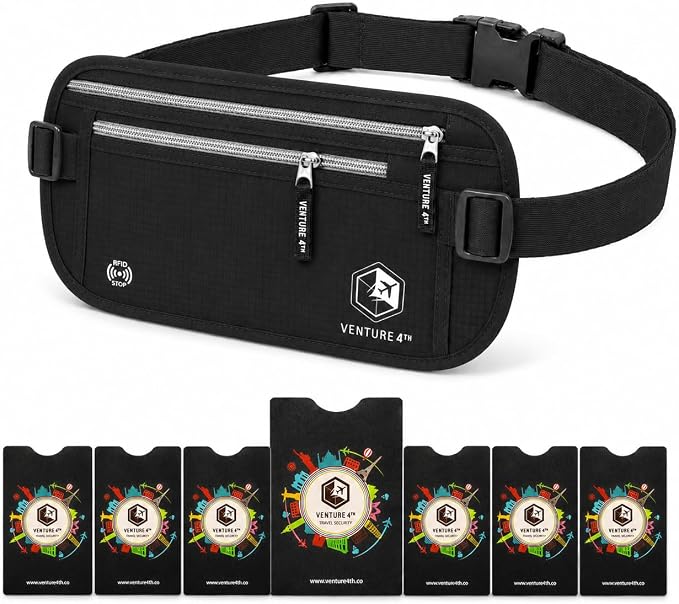 VENTURE 4TH Travel Money Belt with 7 RFID Sleeves - Black by VENTURE4TH