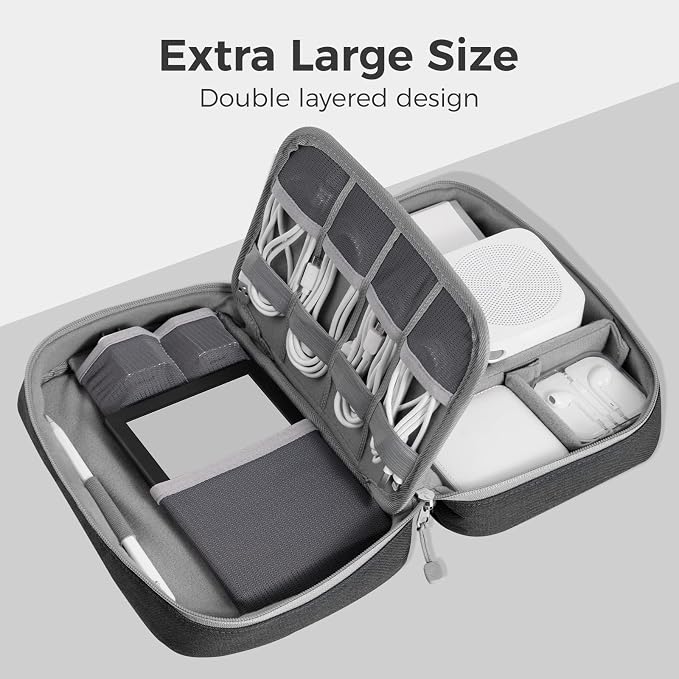 pack all Electronic Organizer Plus, Shockproof Cable Organizer Bag | Large Capacity, Water-resistant, Portable & Durable, Travel Tech Pouch for Chargers, Phones, USB Cords, Black - Image 5