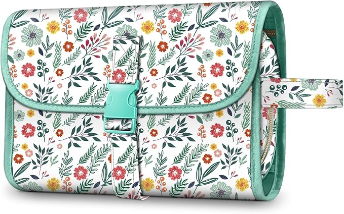 FINTIE Portable Toiletry Cosmetic Travel Bag Hanging Makeup Organizer | Large Water Resistant Storage Pouch Case, For Women Girls, Spring by Fintie