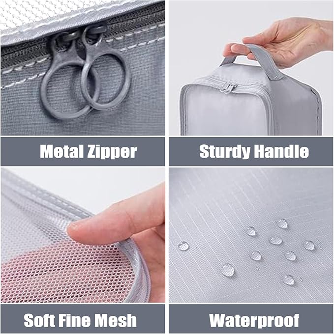 8 Set Packing Cubes for Suitcases, INVODA Travel Luggage Packing Organizers with Laundry Bag, Compression Storage Shoe Bag, Clothing Underwear Bag (Grey) - Image 4