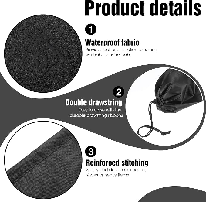 24 Pack Shoe Bag for Travel, 18" x 9" Drawstring Shoe Storage Bag for Suitcase, Black Oxford Cloth Shoes Bags for Packing, Travel Shoes Organizer - Image 3