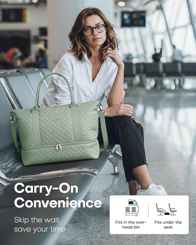 HOTOR Travel Duffel Bag - Weekender Bags for Women, Carry On Gym Tote Bags | with Toiletry Bag & Shoe Compartment, Overnight Bag for Travel Essentials and Travel Accessories, Green, 13.4"×17.3"×7.9" - Image 9