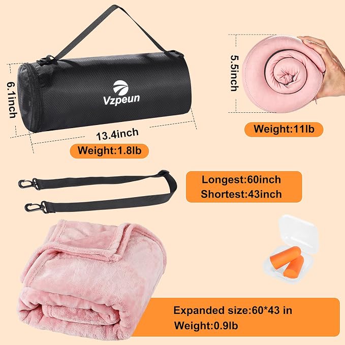 Travel Pillow and Blanket Set for Airplane, Hooded Memory Foam Neck Pillow | Soft blanket, privacy hood, earplugs, carry bag and memory foam neck support for airplane travel, long flights and road trips - Image 4