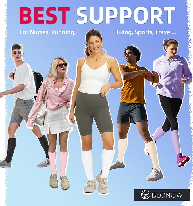 Compression Socks for Women & Men Circulation (4 Pairs) 15-20 mmHg is Best Support for Nurses Running Hiking Travel - Image 2