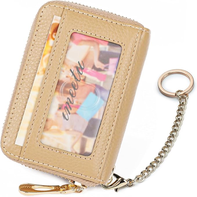 imeetu RFID Credit Card Holder, Small Card Wallet Women, Leather Card Case | Genuine Leather Women's Card & id Cases, Change Coin Purse with Zipper Keychain id Window, 20 Colors & 3 Styles, Daily, Gifts - Image 2