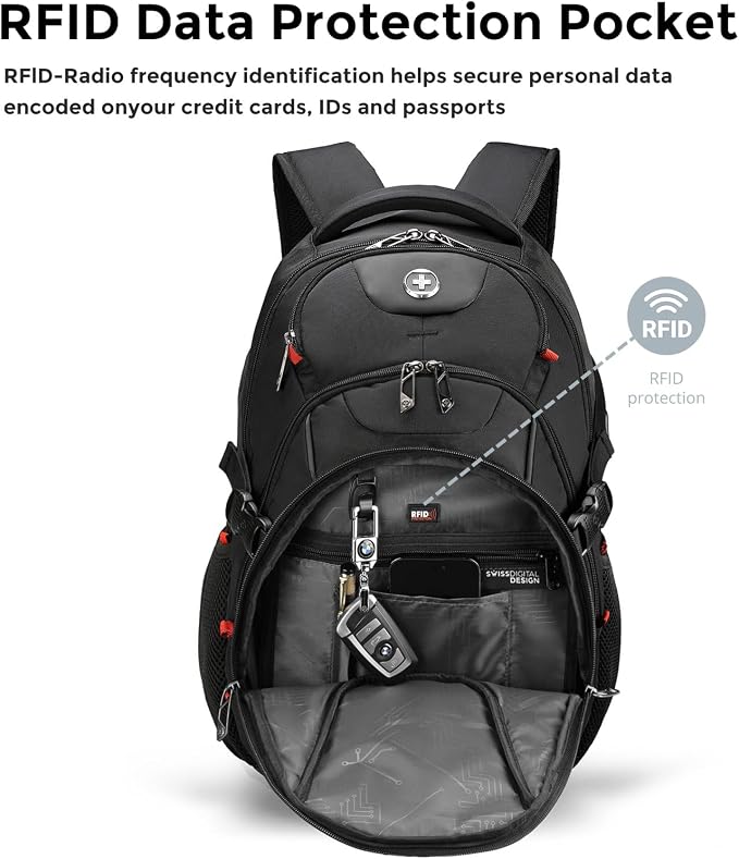 Swissdigital Laptop Backpack with USB Charging Port, Travel Backpack Fits 15.6 inches Computer, 31L Backpack for Men | SD8039508F-01 - Image 5