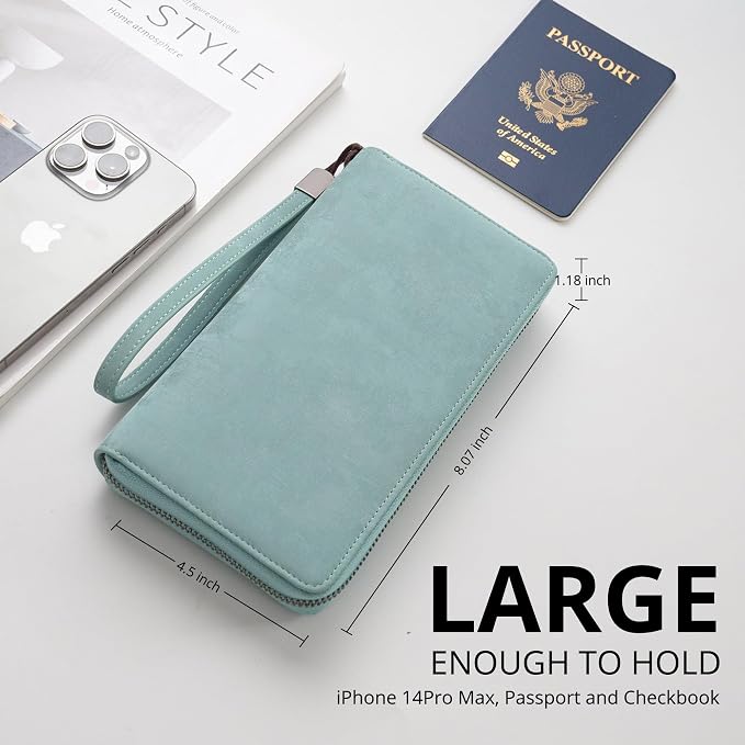 Bveyzi Women RFID Blocking Wallet Leather Zip Around Phone Clutch Large Capacity Ladies Travel Purse Wristlet - Image 4
