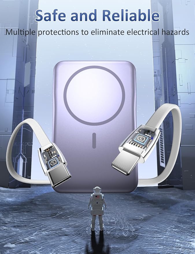 Magnetic Portable Charger 10000mAh, 20W Power Bank with Built in Cable | 20W Fast Charging for Magsafe Battery Pack with LED Display, Travel Essential for iPhone 17/16/15/14/13 Pro/Pro Max-Lavender - Image 5
