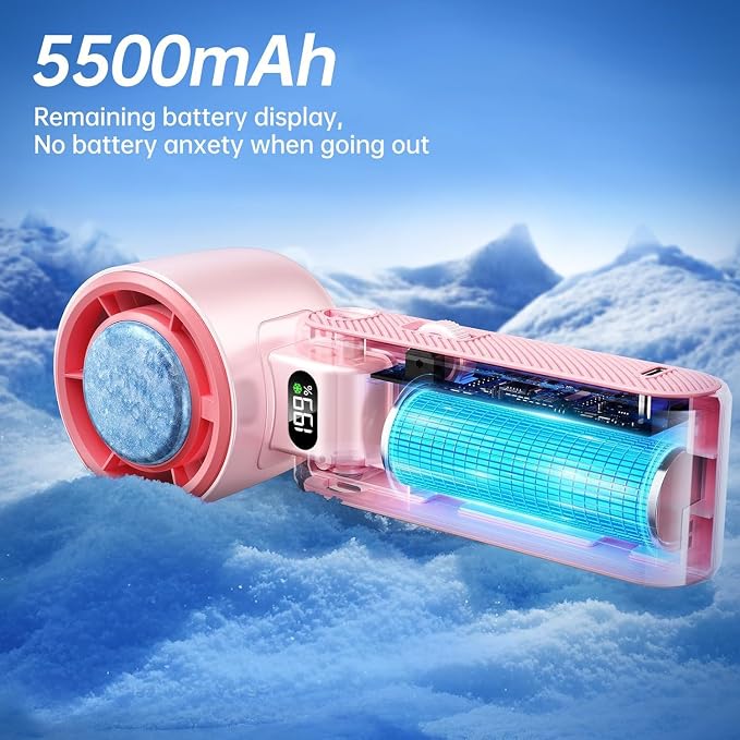 Handheld Portable Fan with Ice Cooler: 199-Speed 5500mAh | 20000 RPM Air Turbo Tech Portable Design Powerful Mini Personal Fan for Travel, Outdoor,Beach,Makeup, Summer - Image 4