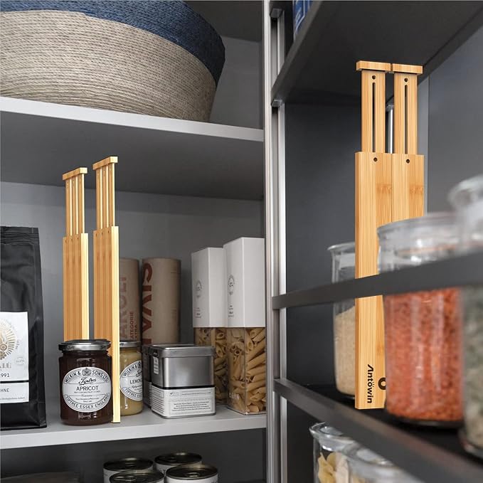 Bamboo Drawer Dividers, Expandable Drawer Separators Splitter, 17-22 inches Adjustable Spring-loaded Organizer for Large Utensil, Clothes, Tools Drawers, 6 Pack Dividers + 4 Pack Baffle - Image 8