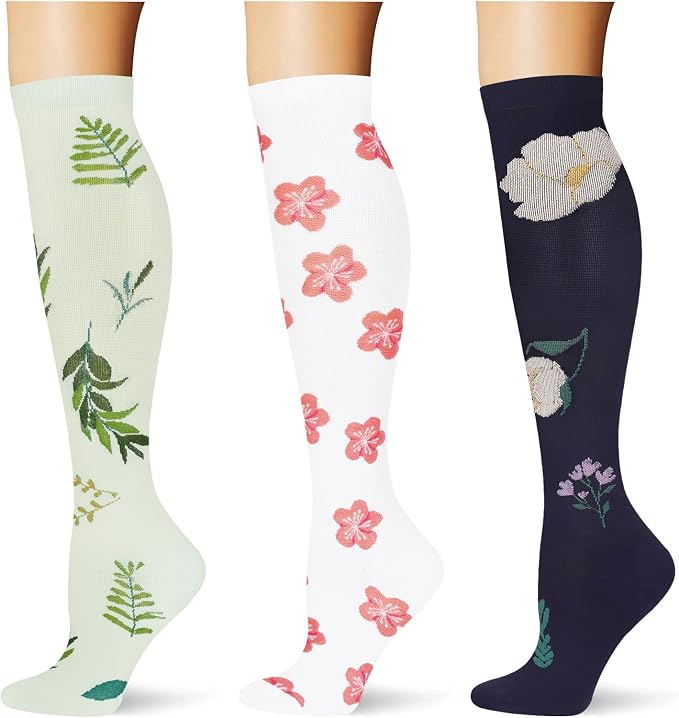 (3 pairs) Compression Socks 20-30 mmHg Long Knee High Socks for Women Men Support Athletic Travel Daily Wear by Saniripple