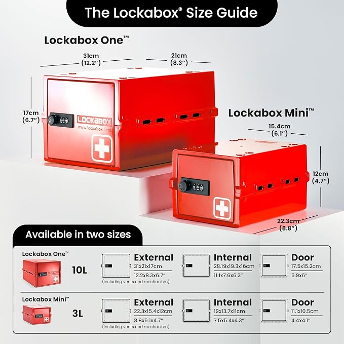 Lockabox One™ | Premium Medicine Lock Box | Medium Medication Lock Box With Code For Medicines, Vitamins & Supplements | External Size 12 x 8 x 6.6 inches (Medi Red) - Image 5