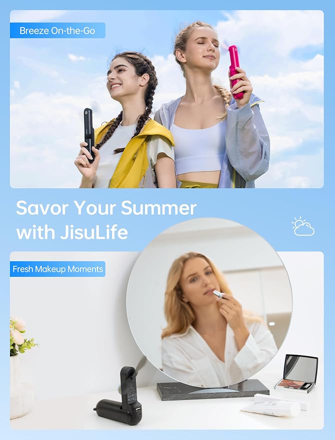 JISULIFE 3 IN 1 Portable Fan with Power Bank & Flashlight Featured | 19H Max Cooling, USB Rechargeable, Pocket-Sized Handheld Fan for Travel, Cruise, Concerts, Makeup, Summer Gifts for Women - Image 6