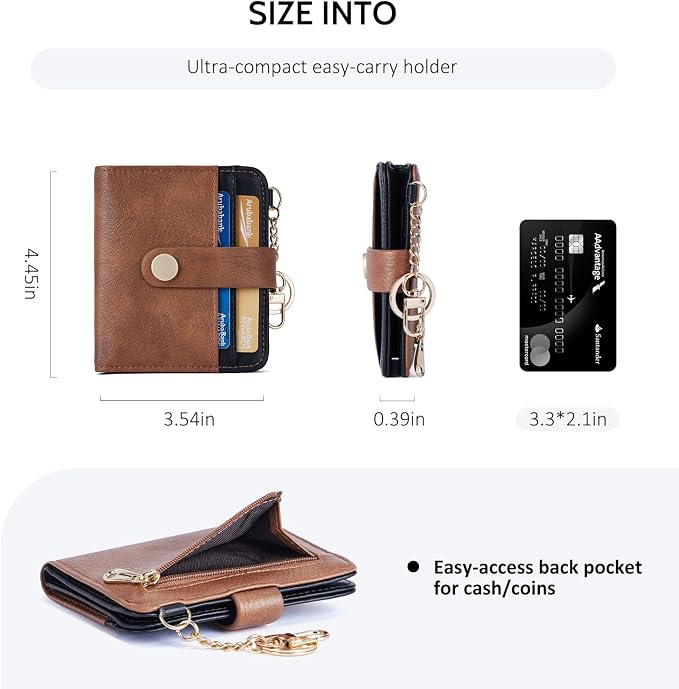 POIUGOYA Slim Wallet for Women,RFID Blocking Bifold Credit Card Holder with Zipper Coin Pocket,ID Window,Keychain - Image 4
