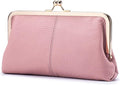 Genuine Leather Long Kiss Lock Wallet for Women – RFID Blocking Handheld Clutch Purse with 8 Card Slots, Money Clip, Zipper Coin Pocket for Travel, Work, Everyday Use – Gift for Her (Pink) by Unknown