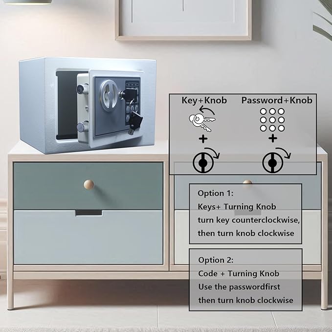 Yuanshikj Small Steel Security Safe Box with Keypad,Key;0.23 Cu Ft, White | Electronic Digital Secure,9.1" W x 6.7" D x 6.7" H,Hidden for Home Dorm Apartment Hotel Office Cash Jewelry Storage - Image 6