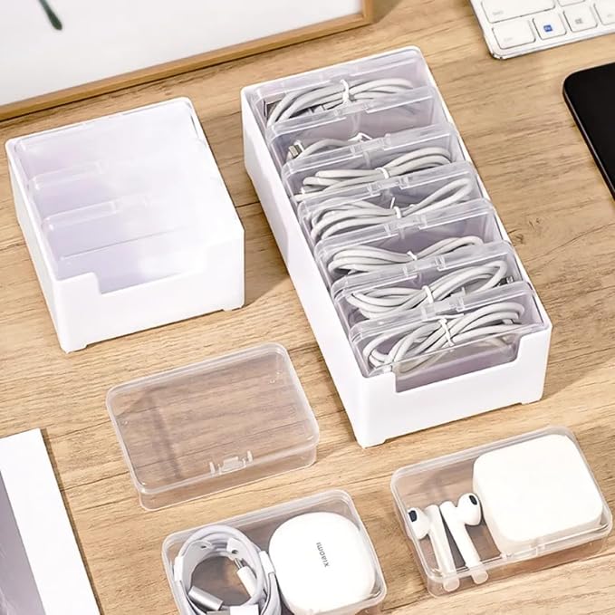 Cable Organizer Storage Box with 7 Wire Ties,Desktop Cable Management Box with Switch, Power Cord Organizer for Office,Home,Desk Accessories Storage Stationery Supplies（Clear） - Image 5