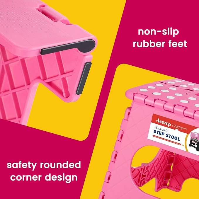 12 Pack 11 Inch Folding Step Stool, Sturdy Plastic Foldable Step Stool for Kids & Adults, Non Slip Lightweight Collapsible Foot Stools Holds 300 lbs, Ideal for Kitchen, Bathroom, Outdoor, Pink - Image 3