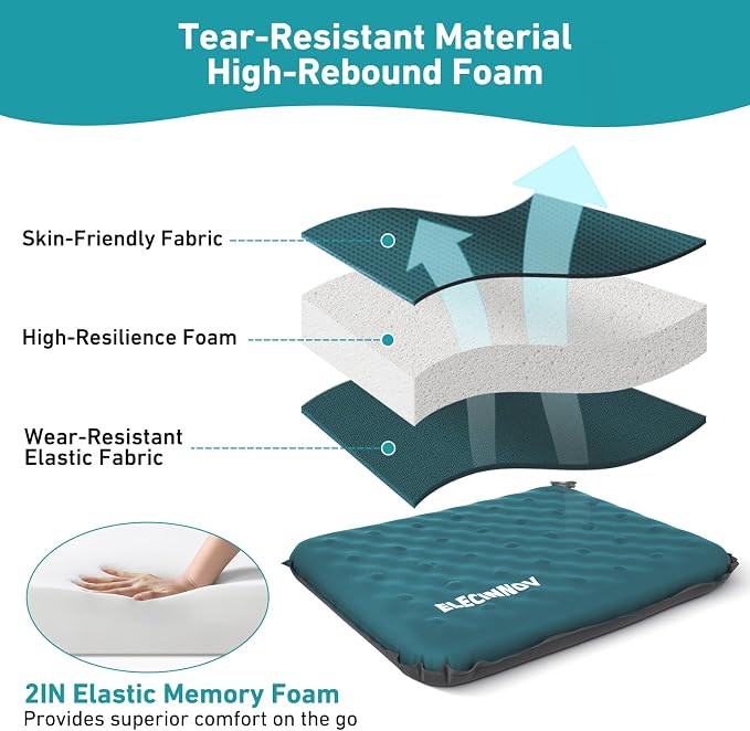 Inflatable Seat Cushion, 2 Pack Self Inflating Memory Foam Portable Stadium Seat Cushions for Bleachers Lightweight Camping Comfort Airplane Cushion for Long Flights Outdoor Events (2 Pack Blue) | Airplane Bleacher Seat Cushion Comfortable & Portable B... - Image 7