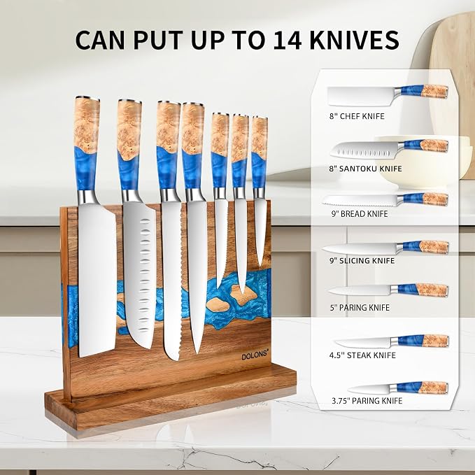 Magnetic Knife Block,Acacia Wood And Resin Kitchen Magnetic Knife Holder，Equipped with strong magnets,Multifunctional Double Side Knife Storage Organizer for Kitchen Counter ，Gifts for new home - Image 7