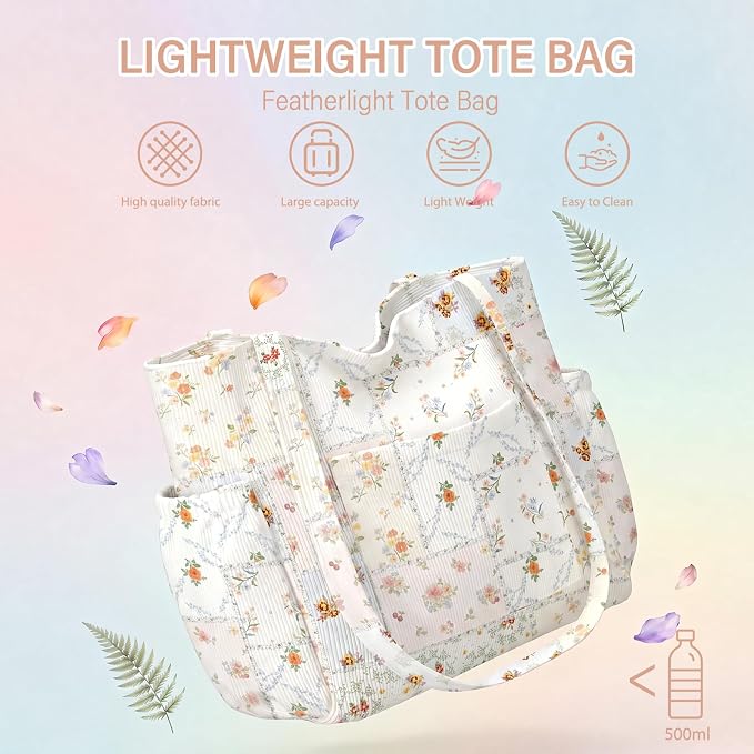Corduroy Tote Bag for Women,Large Capacity Cute Tote Bags With 6 Pockets,Crossbody Shoulder Handbag for Work Travel Gym - Image 8