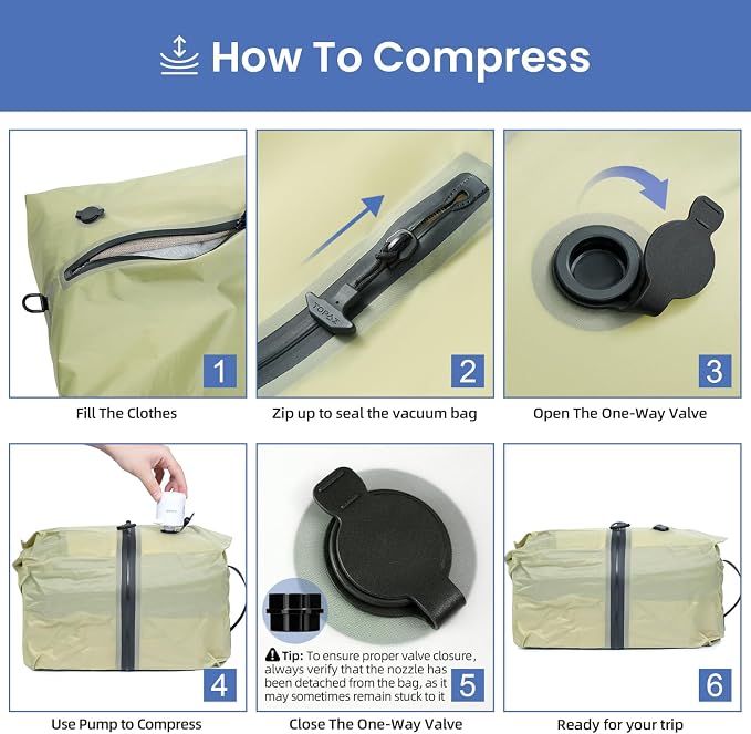 BAGAIL TPU Vacuum Bag for Travel, Reusable Compression Bag with IPX8 Waterproof Zipper, Save Space for Suitcase, Backpack and Carry on (Olive Green, Large, With Pump) - Image 6